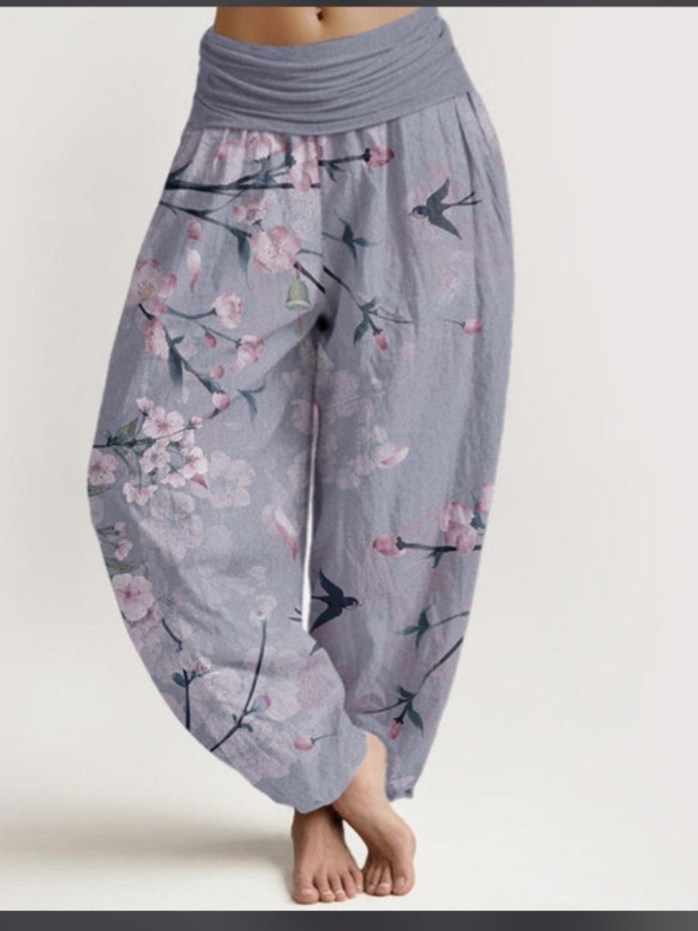 NWT 2X(US 14) Buddha Stones Cotton Peach Blossom Flying Geese Print Harem Pants